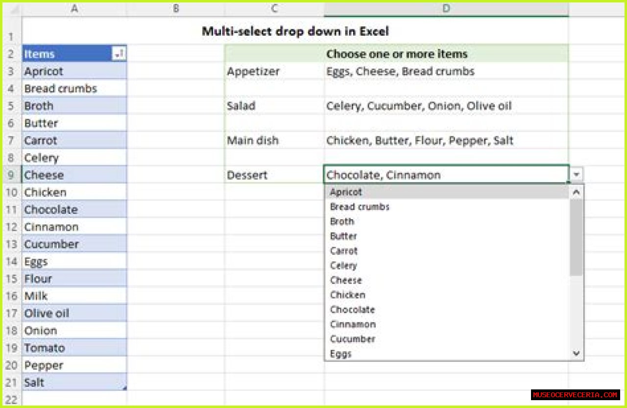 How do I create a multiple choice drop down list in Excel?