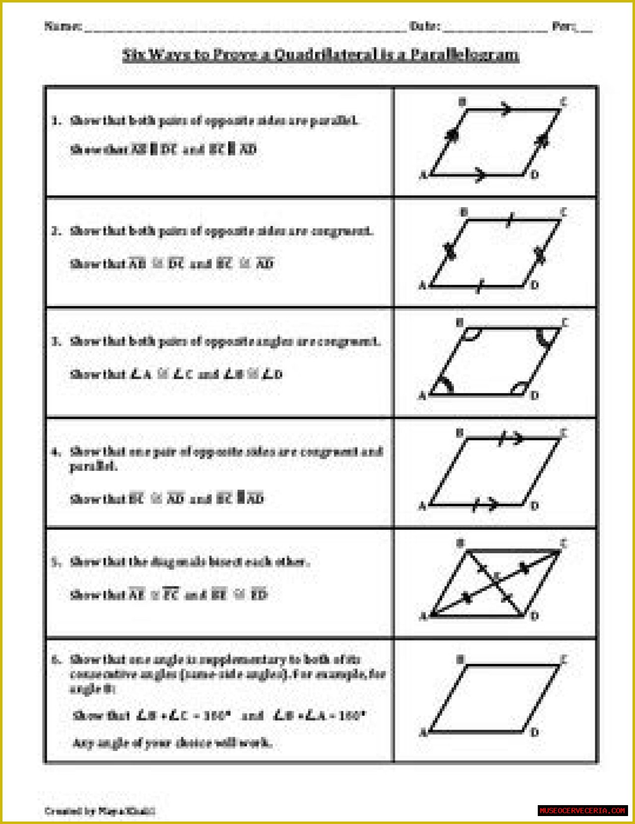 What are the 6 ways to prove a quadrilateral is a parallelogram?